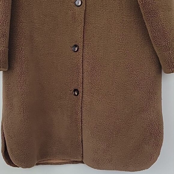 Rebecca Minkoff Brown Faux Shearling Button Down Long Overcoat w/Pockets Size XL - Picture 6 of 15